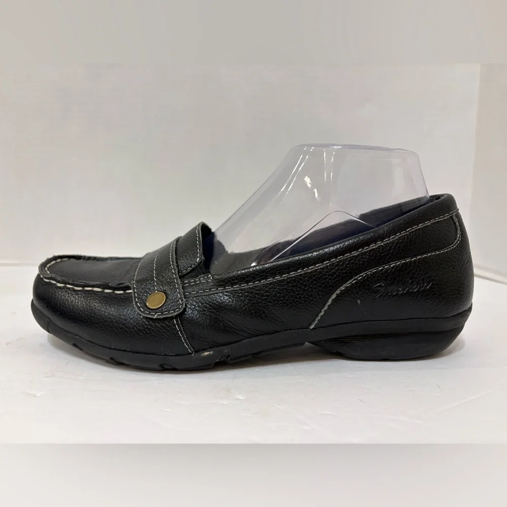 Skechers black leather relaxed fit memory foam slip-on loafers shoes size 8 - Picture 5 of 10
